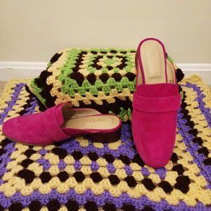 mules, fuschia, flats, slip-on